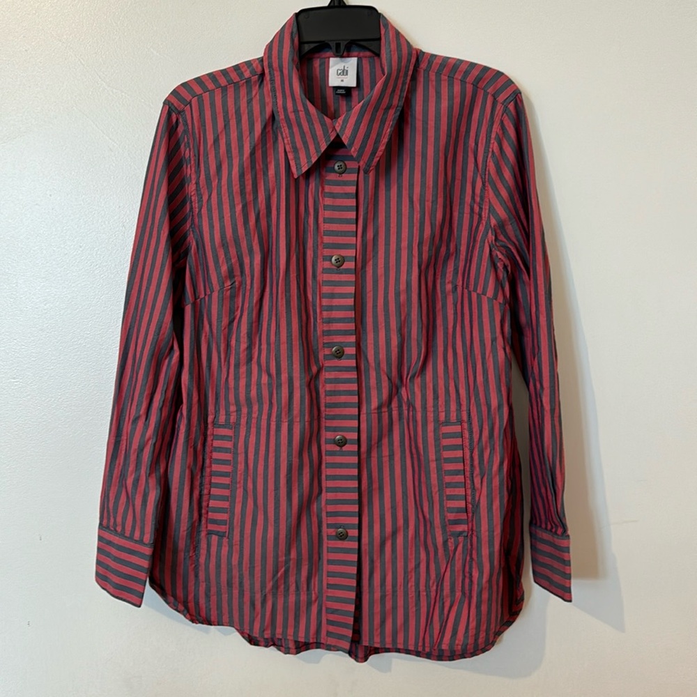 CABi Regatta Stripe Shacket in Red and Blue Sz M